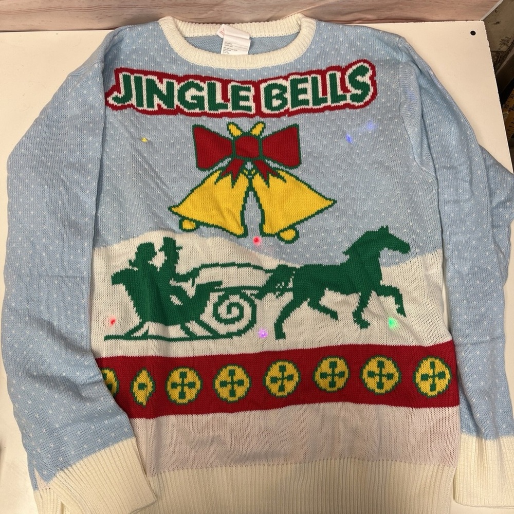 Jingle Bells Festive Sweater - Blue, Green, Red Christmas ugly sweater navidad